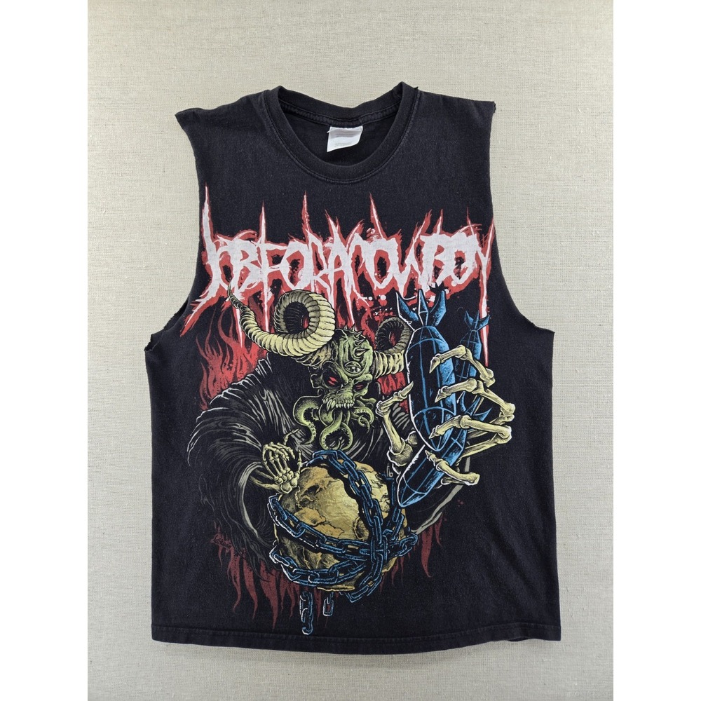 Vintage Job For A Cowboy Cutoff Tank Top Shirt Mens Medium Hanes Cthulhu Bombs